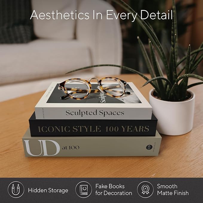 Aesthetic Decorative Books Set of 3 Designer Fake Books for Decoration to Enhance Mid Century Coffee Table Decor Bookshelf Mantle Shelf Console Table Entryway Décor Minimalist Faux Book Storage Box