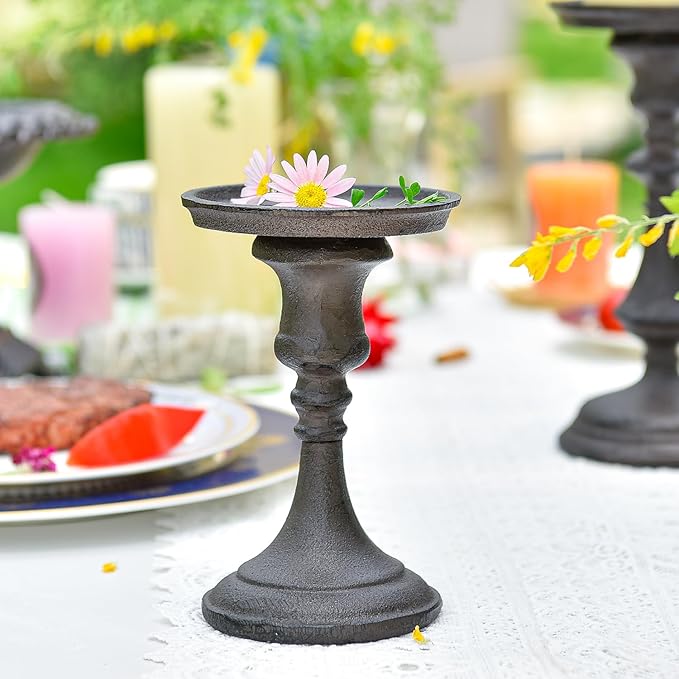 Sungmor Rustic Cast Iron Pillar Candle Holder, 5.9" Tall Vintage Candlestick Holders, Table Centerpiece Metal Candle Holder, Farmhouse Candle Stand for Fireplace Shelf Home Decor