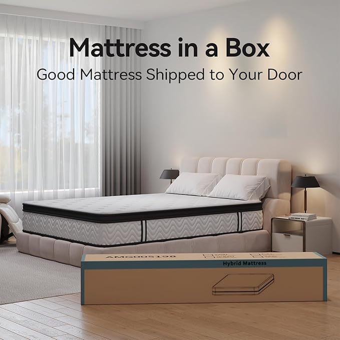 Nelaukoko Queen Mattress, 12 Inch Queen Size Hybrid Mattress in a Box with Pocket Springs and Memory Foam, Motion Isolation and Edge Support, Medium Firm, CertiPUR-US Certified