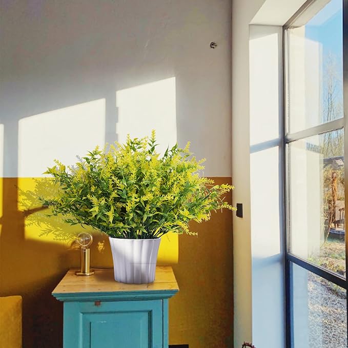 RECUTMS 20 Bundles Outdoor Artificial Flower UV Resistant Fake Stems Plants, Faux Plastic Greenery for Indoor Outside Hanging Plants Garden Porch Window Box Home Wedding Farmhouse Décor(Yellow)