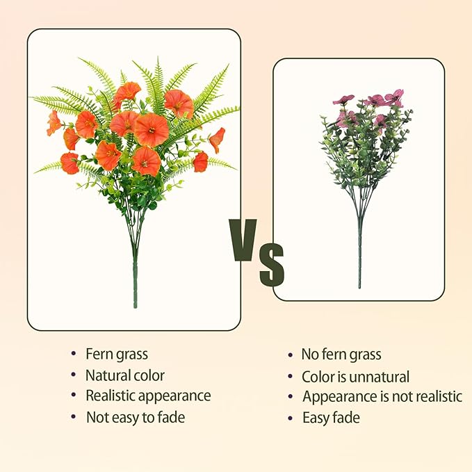 Artificial Fall Flowers for Outdoors 12 Bundles Fake Mums Petunias Flowers UV Resistant Shrubs Plants with Fern for Indoor Outside Hanging Planters Home Garden Autumn Decoration(Orange Yellow)