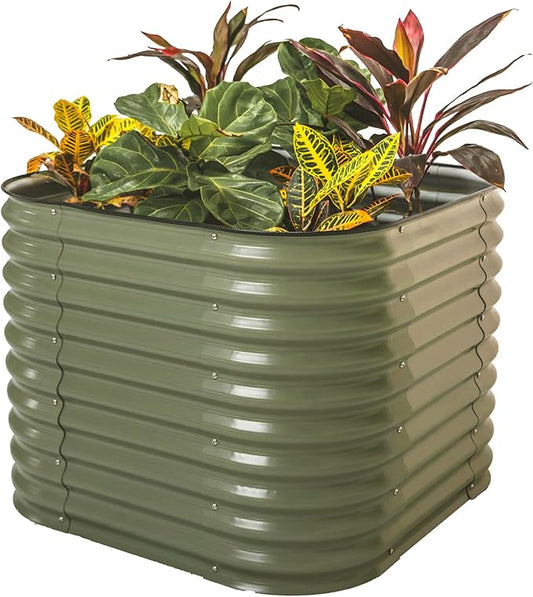 Vego garden 32" Extra Tall Raised Garden Bed Kits,4 in 1 Modular Raised Planter Box for Vegetables Flowers Fruits Oval Metal Raised Garden-Olive Green