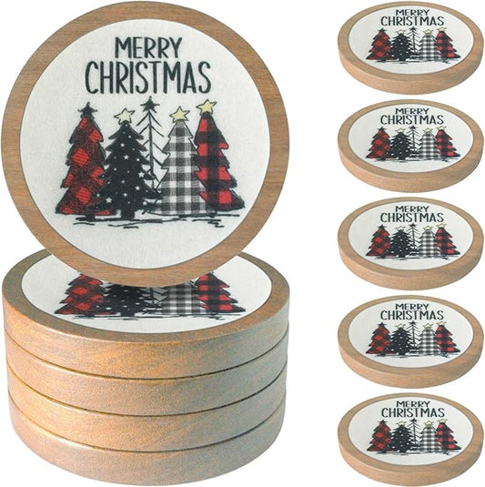 Christmas Tree Coasters for Drinks, Minacun Absorbent Coaster Set of 5, White Elephant Gifts, Secret Santa Gifts, Xmas Decor, Drinks Coasters for Coffee Tabletop Protection, 4.3 Inches