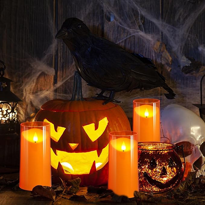 NURADA Flameless Candles with Remote and Timer - 3D Wick Unbreakable Acrylic Battery Operated LED Pillar Battery Candles for Fall Thanksgiving Dinner Tables Wedding Party Home Decor - Orange 2 Pack