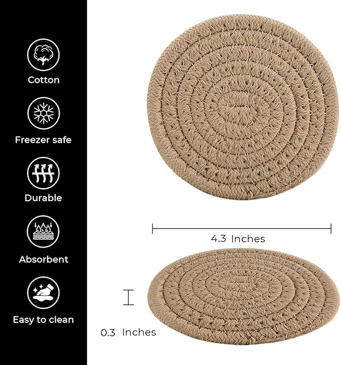 Cute Coaster Set of 6 Pcs, Super Absorbent Drink Coaster for Desk and Worktop Protection (Brown, 4.3 Inches)