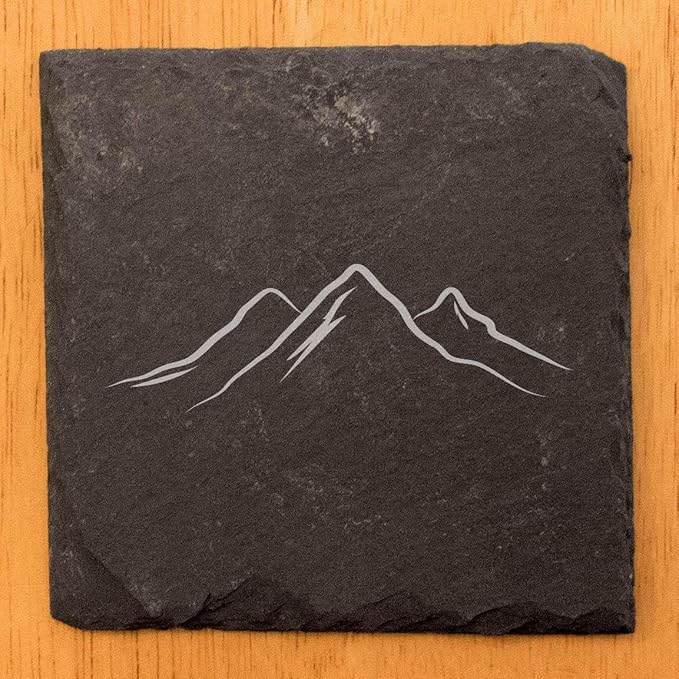 Mountain Majesty Slate Coasters with Stunning Mountain Scene Design - Perfect for Home and Office Decor and Protection of Surfaces, Available in Square or Round Coasters - Square Slate - Set of 8