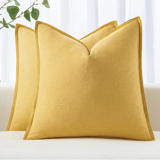 MIULEE Decorative Linen Pillow Covers 20x20 Inch Yellow Boho Farmhouse Neutral Couch Throw Pillows for Bed Pack of 2 Accent Modern Pillowcase Summer Sofa Livingroom Home Decor