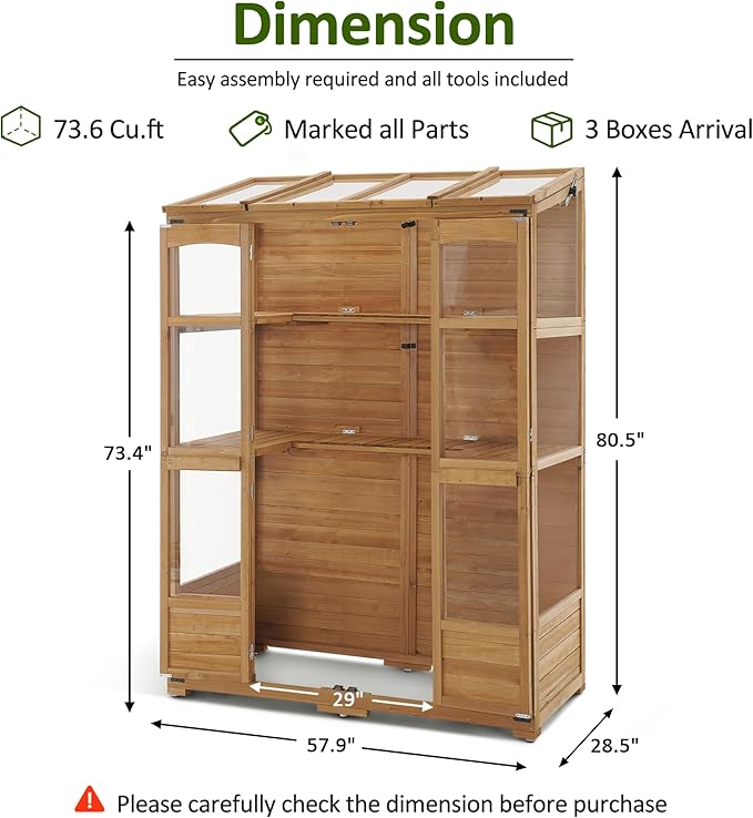 MCombo Wooden Greenhouse, Walk-in Outdoor Greenhouse with Openable Roof and Lockable Door, 0899 (Natural)
