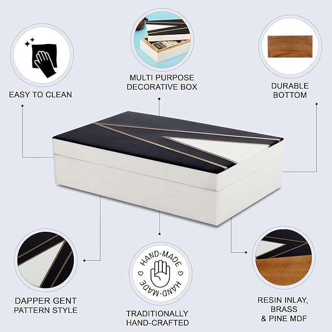 Handicrafts Home Handmade Kept Dapper Gent Collection Decorative Jewelry Box Organizer – Keepsakes, Trinkets, and Home Decor – Antique Coffee Table Storage, Memory Box, Farmhouse Style Decor, 6x8x1.5