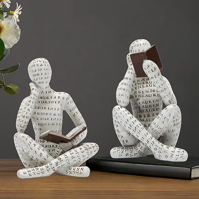 Bookshelf Decor Pulp Reading Thinker Sculpture, Abstract Art Statue Ornaments, Set of 2 Modern Aesthetic Figurine Home Decor Accents for Office Living Room Bedroom Shelf Coffee Table Desk