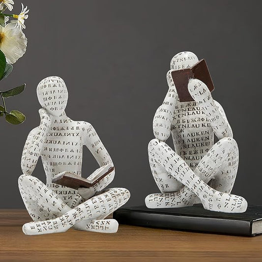 Bookshelf Decor Pulp Reading Thinker Sculpture, Abstract Art Statue Ornaments, Set of 2 Modern Aesthetic Figurine Home Decor Accents for Office Living Room Bedroom Shelf Coffee Table Desk