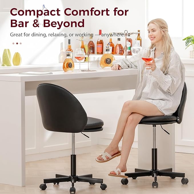 COMHOMA Vanity Chair with PU Leather, Small Tall Armless Chair with Back, Cute Candy Chair for Girls Gift Living Room/Makeup Room/Bedroom/Kitchen (Height Use: Adjustable from Desk to Bar Height)