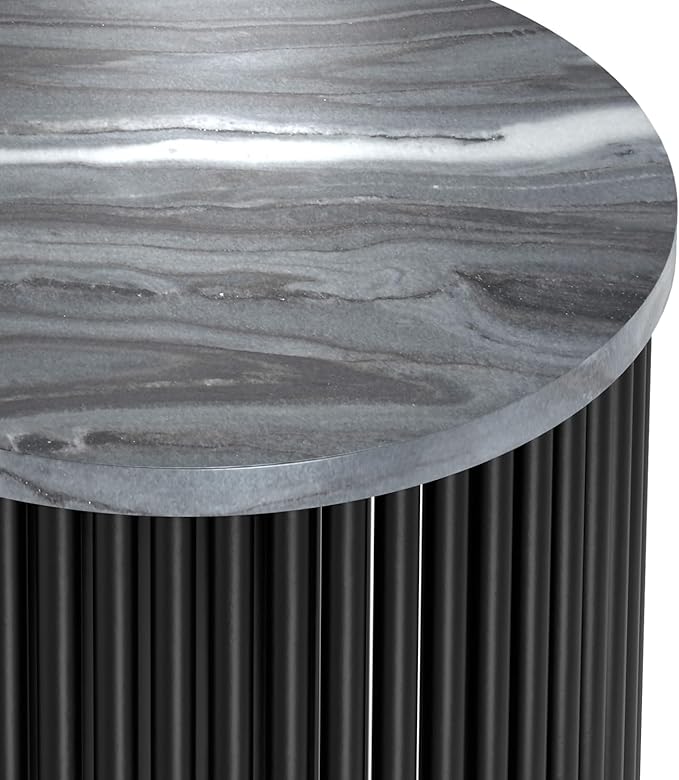 SIMPLIHOME Demy 18-inch Wide Metal Accent Table in Black Marble/Black Metal, Round Side Table with Slatted Base for Living Room, Bedroom, or Entryway, Industrial Style, Assembled