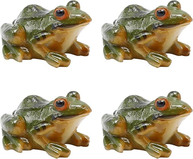 4 Pcs Garden Frog Figurine, Miniature Frog Figurines, Small Resin Realistic Frogs Statue for Fairy Garden Fish Tank Terrarium Decor
