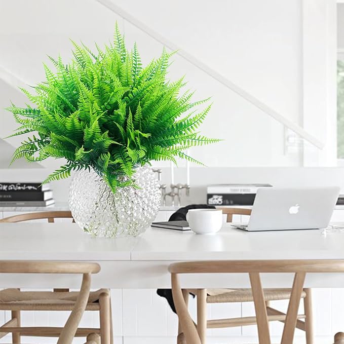 summer flower 10pack Fake Fern Plants Faux Boston Ferns UV Resistant Greenery for Outdoor Front Porch Filler Garden Party Artificial Ferns Stems for Indoor Home Hanging Planter Window Box Decorations