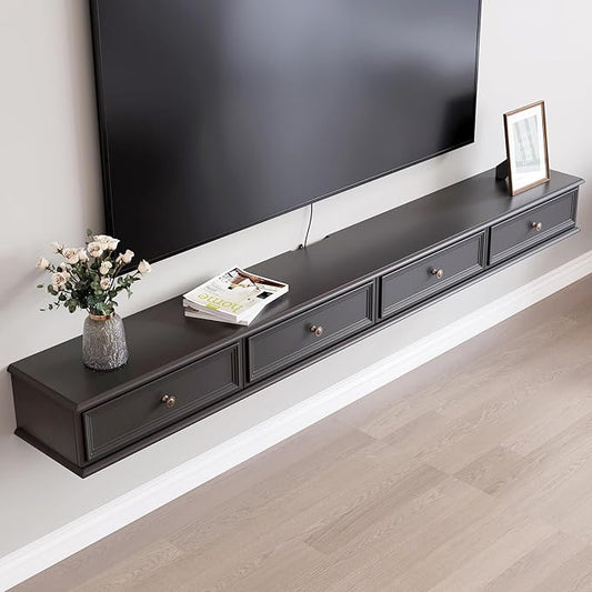86-inch Wall-Mounted TV Stand, Accommodates 50- to 75-inch TVs, Features Hidden Cable Management, high Weight Capacity, and Space-Saving Black Floating TV Stand