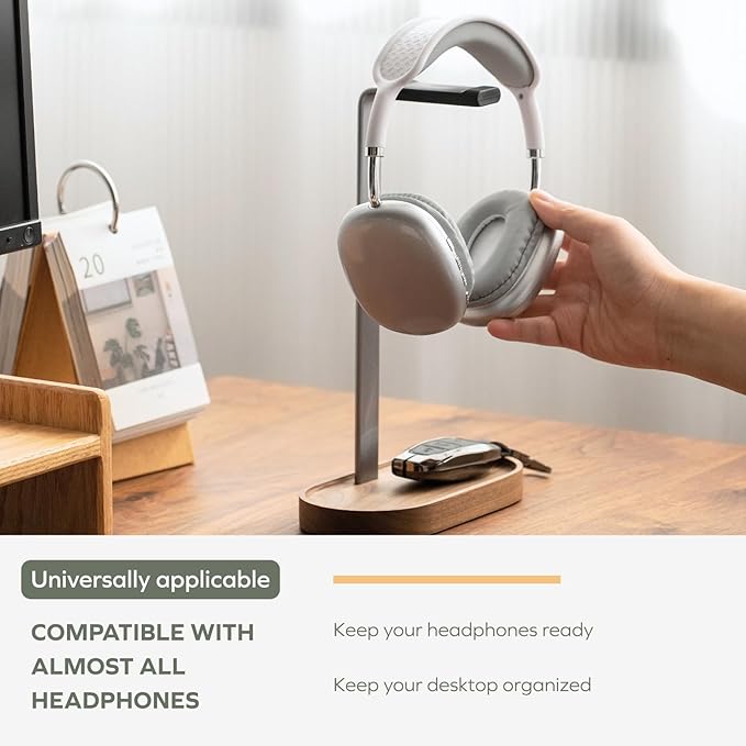 muso wood Headphone Stand & Desktop Headset Holder | Space-Saving Premium Solid Wood Storage Base for Gaming Headsets, AirPods Max, VR Gear – Modern Desktop/Workspace Essential