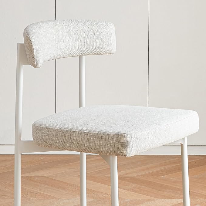 Beige Modern Bar Stools Set of 2, 24 Inch Counter Stools with Curved Backrest, Counter Height Bar Stools for Kitchen Island