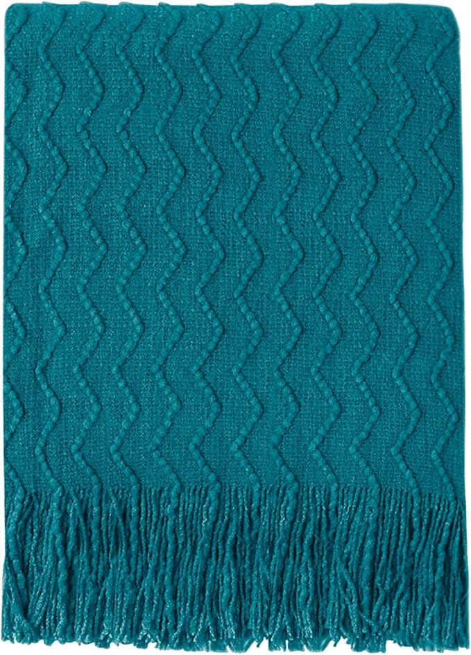 BOURINA Throw Blanket Textured Solid Soft Sofa Throw Couch Cover Knitted Decorative Blanket, 60 inch x 80 inch Teal