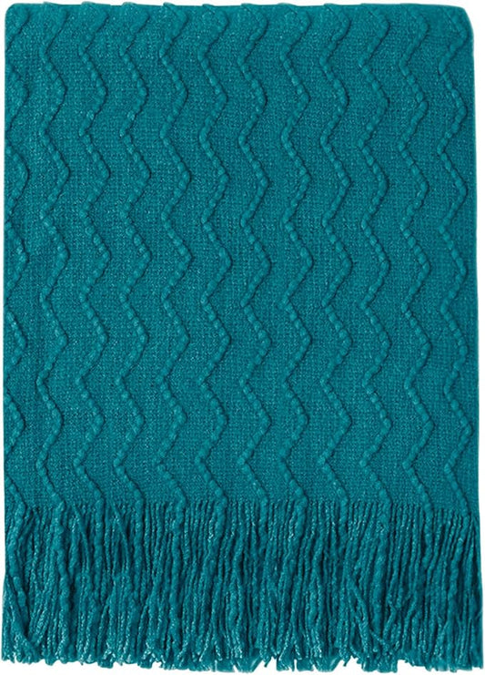 BOURINA Throw Blanket Textured Solid Soft Sofa Throw Couch Cover Knitted Decorative Blanket, 60 inch x 80 inch Teal
