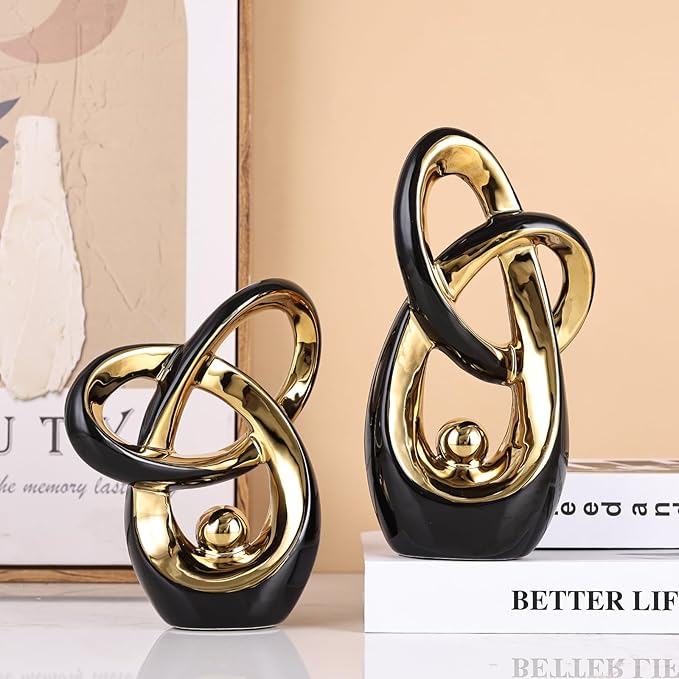 Black Gold Modern Abstract Art Home Decor Accent,Statues Coffee Table Decor for Living Room,Table Centerpieces for Dining Room,Ceramic Sculptures and Gold Knick Knacks for TV Stand Decor (Black Gold)