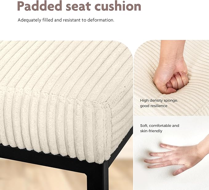 ALPHA HOME 24" Bar Stools Set of 2 Kitchen Counter Stools with Back, Counter Height Stools with Upholstered Footrest for Kitchen Island, Metal Steel Frame, Corduroy, Ivory