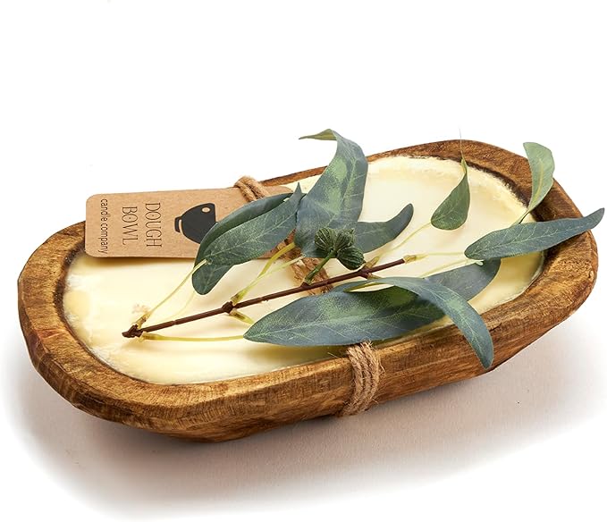 Dough Bowl Candle Co. Unscented Soy Candle - 3 Wick Rustic Farmhouse Decor Odor Eliminator in Wooden Bowls, 20 Ounce Wooden Dough Bowl Candle, All-Natural Gifts for Women and Men, Coffee Table Decor