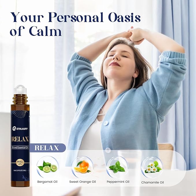 Essential Oil Roller Set, (Sleep, Relax, Happiness) Aromatherapy Roll On for Body Skin Care, Home - Natural Aromatherapy Gift, Relaxtion Gift, Stress Relief Gift for Women and Men