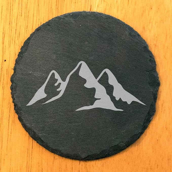 Mountain Majesty Slate Coasters with Stunning Mountain Scene Design - Perfect for Home and Office Decor and Protection of Surfaces, Available in Square or Round Coasters - Round Slate - Set of 4