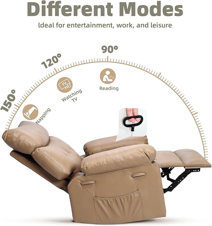 GarveeHome Oversized Wide Recliner Chair - Heat and Massage, PU Leather Extra Wide Manual Recliner for Adults, Large Lazy Chair with 1.5X Sponge Comfort Arm and Back for Living Room, Bedroom