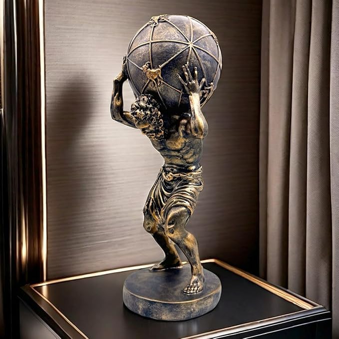 Bronze Greek Atlas Holding World Statue Large Sculpture Figurine Home Office Living Room Desktop Display Decor Decorative Decoration 16.5 Inch