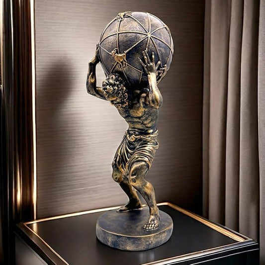 Bronze Greek Atlas Holding World Statue Large Sculpture Figurine Home Office Living Room Desktop Display Decor Decorative Decoration 16.5 Inch