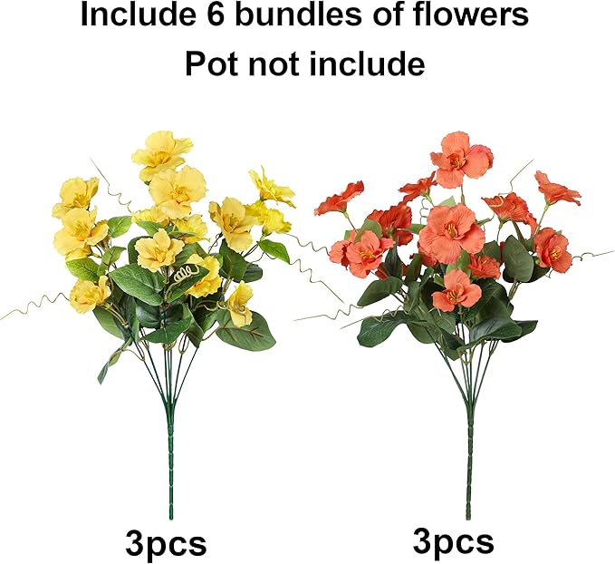 INSPRING Fake Fall Flowers Artificial Mums for Outdoors Autumn Decoration, Faux Silk Flowers Plants Realistic UV Resistant Tropical Flower Artificial for Outside Planter Patio (2MixHC, 6 Bundles)