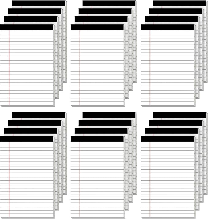 24 Pack of Legal Pad Writing Pads 5" x 8" Notepad 80gsm Recycled Paper Small Legal Pads 25 Lines Note Pads Perforated Legal Pads 720 Sheets Double-Sided Printing Printed Legal Pads for School,