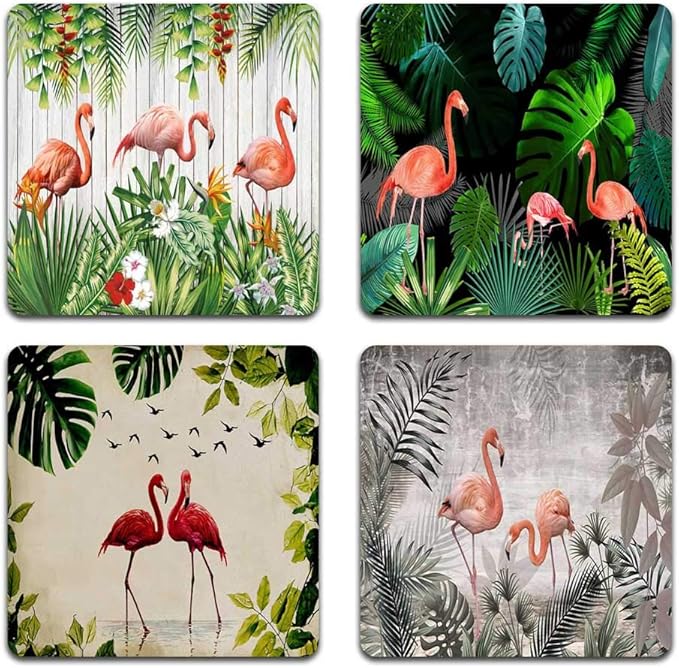 Beautiful Flamingo Square Coaster Set - Made of Recycled Rubber - Set of 4