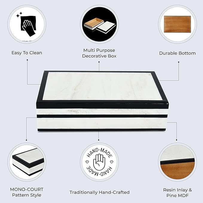 Handicrafts Home Handmade Mono Collection Decorative Jewelry Box Organizer – Keepsakes, Trinkets, and Home Decor – Antique Coffee Table Storage, Memory Box, Farmhouse Style Decor Court, 10x6x2.5