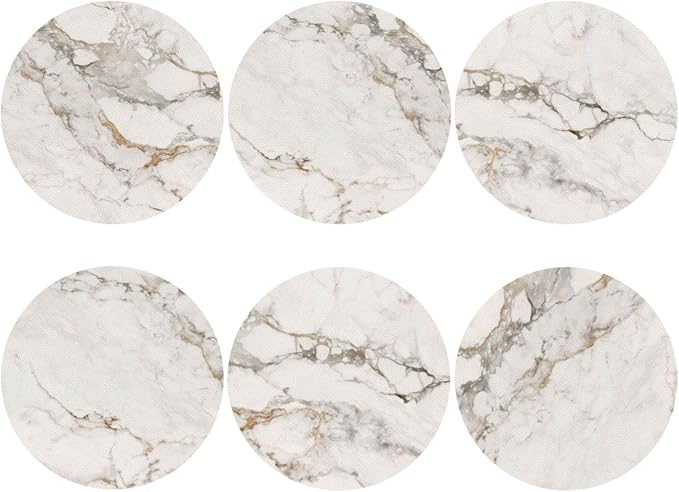 White Grey Gold Marble Coasters Set of 6 Coasters for Drinks Absorbent Double-Sided Leather PVC Coaster for Tabletop Protection Coffee Table Decor Ideal for Home Decor House Warming Gifts