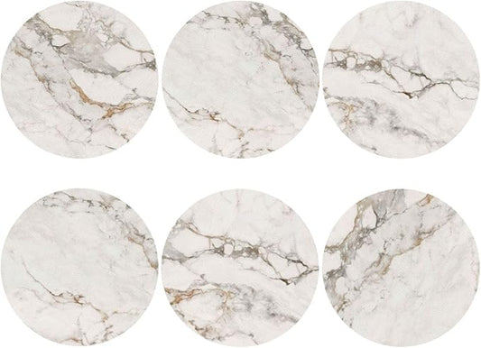 White Grey Gold Marble Coasters Set of 6 Coasters for Drinks Absorbent Double-Sided Leather PVC Coaster for Tabletop Protection Coffee Table Decor Ideal for Home Decor House Warming Gifts