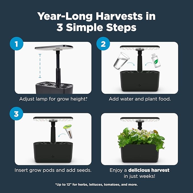 AeroGarden Harvest Lite, Indoor Garden Hydroponic System with LED Grow Light, Holds up to 6 AeroGarden Pods, Black