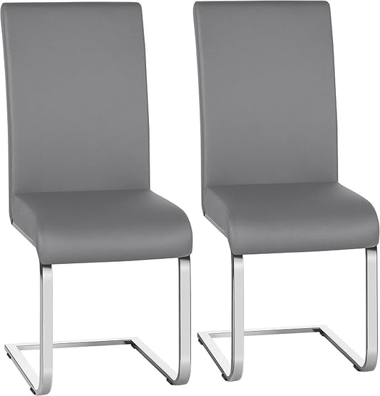 Yaheetech Dining Chairs Set of 2 Modern Faux Leather Upholstered Dining Room Chairs with High Back and Metal Chrome Legs for Kitchen/Living Room/Restaurant, Light Gray