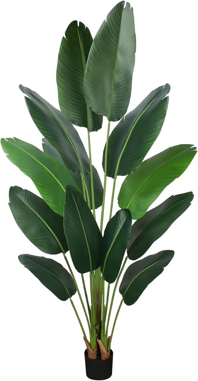 Artificial Bird of Paradise Plant 6 Ft Tall Fake Banana Leaf Plant for Indoors and Outdoors,Faux Palm Tree with Plastic Pot for Office and Home Decor,L180
