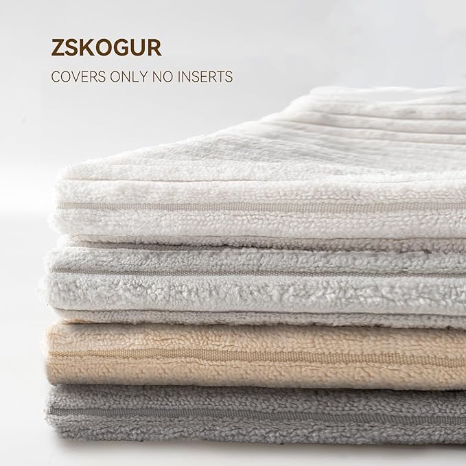 Decorative Throw Pillow Covers 18x18 Inch Set of 4 for Boho Living Room Farmhouse Home Decor, Spring Pillow Covers for Couch Bed, Soft Corduroy Striped Patchwork Cushion Cases, Light Colors