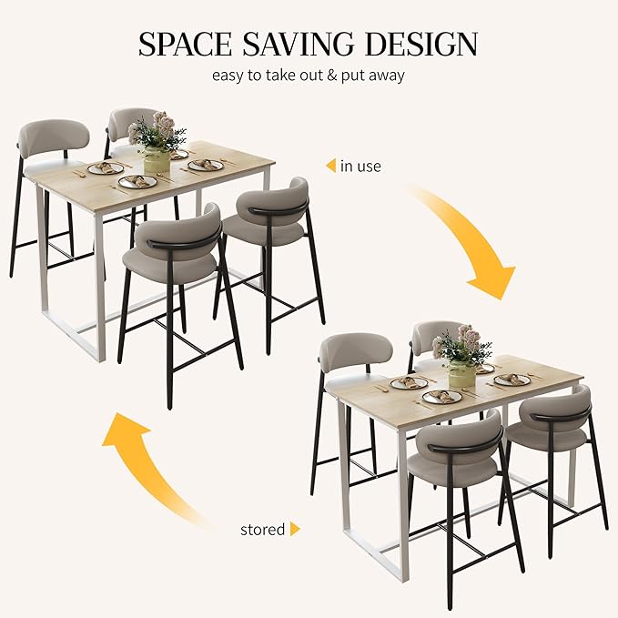 Bar Stools Set of 4 Counter Height Barstool Metal Kitchen Counter Height Bar Stool Island Chairs 26 Inch, Black/Light Grey