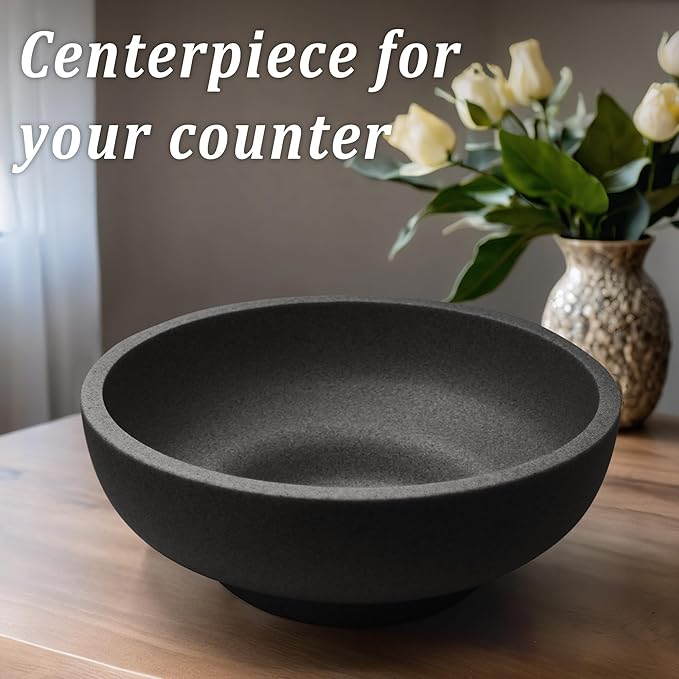 Large Decorative Bowl, Fruit Bowl for Kitchen Counter, Modern Resin Bowl for Home Decor, Key Holder for Entry Table, Artificial Stone Black