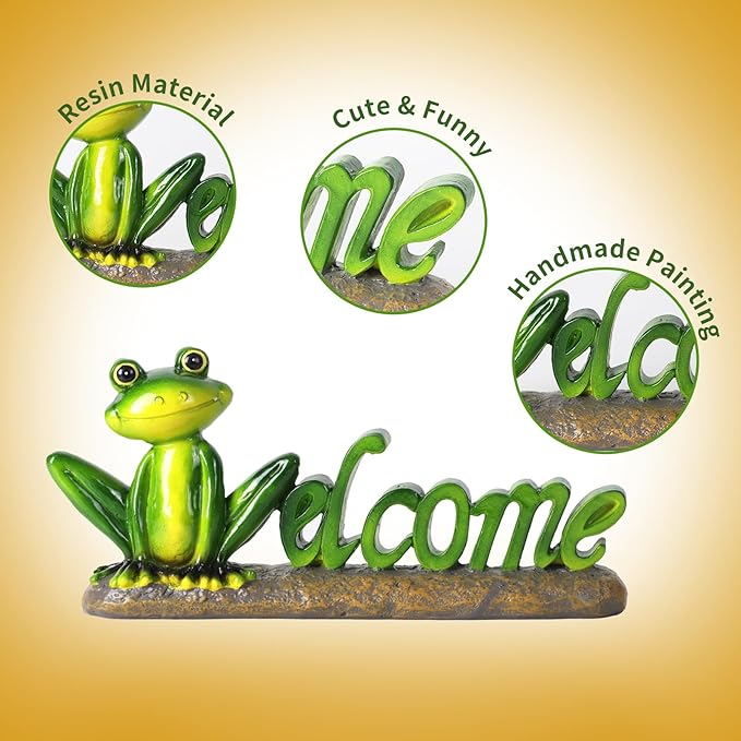 Frog Welcome Statue Outdoor,Resin Creative Decoration,Garden Entryway Decor,Cute Personalized Home Front Porch