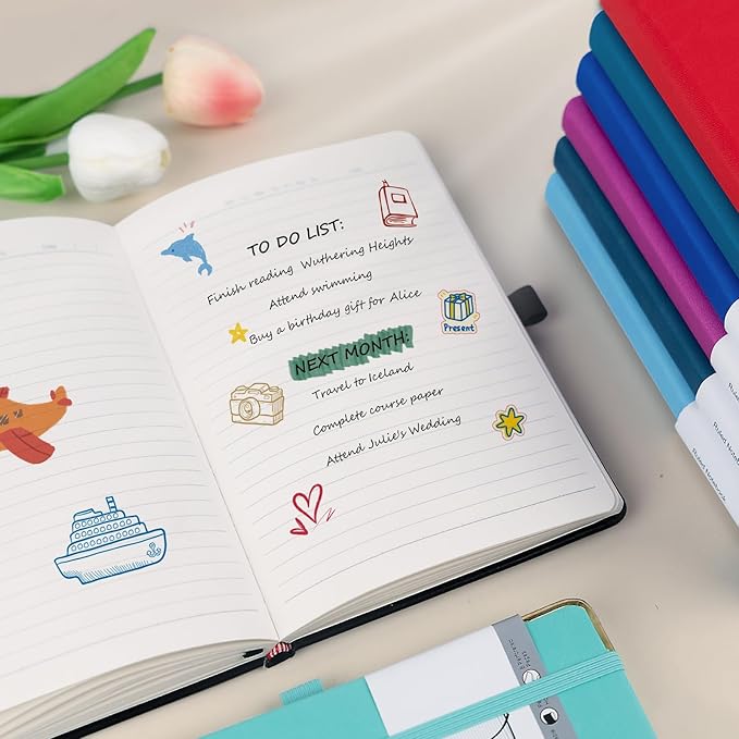 A5 Lined Journal Notebook - 100 GSM Thick Paper, 8 Pack Hardcover Journaling Notebooks for Writing, Work, Travel, School, College Ruled Journals for Women Men, PU Leather Note Books, 5.5”x8.3”