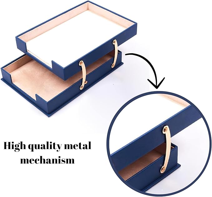 Leather Document Tray Double-Desk Organizer-Office Accessories-Desk Accessories-Office Supplies-Office Organizer - Office Gifts (Blue)