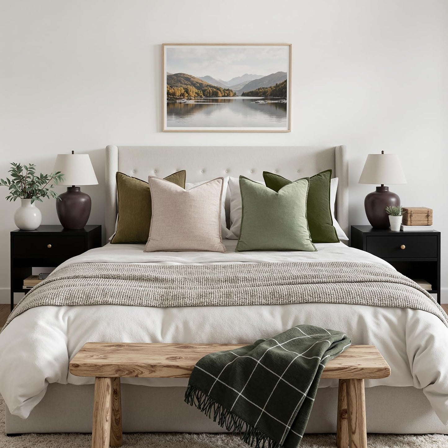 MIULEE Green and White Pillow Covers Pack of 4 Christmas Decorative Natural Solid Throw Pillow Covers Soft Accent Boho Farmhouse Couch Pillowcases Modern Decor for Living Room Bed Sofa 18x18 Inch