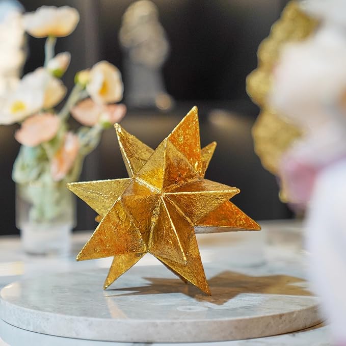 Braxio Modern Style Indoor Home Decor - Resin Gold Multi-Angle Stars Abstract Geometric Sculpture for Living Room Office Desk Bookshelf Table Decor Home Decorations 7 * 7 * 6 Inch
