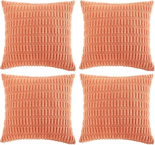 Fancy Homi 4 Packs Boho Coral Decorative Throw Pillow Covers 22x22 Inch for Living Room Couch Bed Sofa, Rustic Modern Farmhouse Home Decor, Soft Plush Corduroy Peach Cute Square Cushion Case 55x55 cm